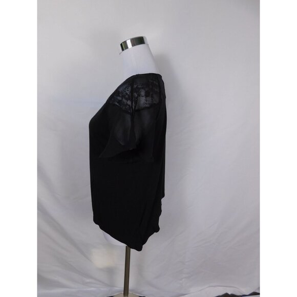 Black Lace Yoke Sheer Sleeve Top By Ecoté Size S - Picture 8 of 10
